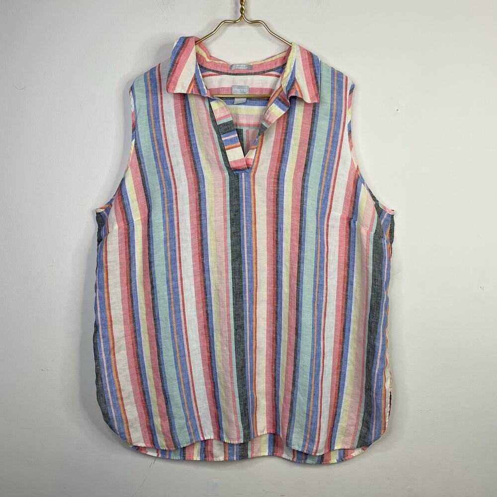 Chicos No-Iron Linen Striped Sleeveless Tunic Top Classic Stripe womens 4 XXL 20
